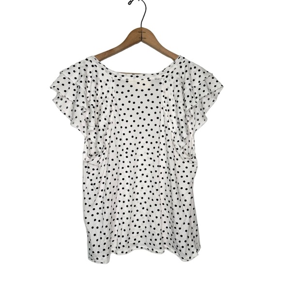 Anthropologie | Maeve Polka Dot Ruffle Cap Sleeve Top Size Large - Picture 2 of 9